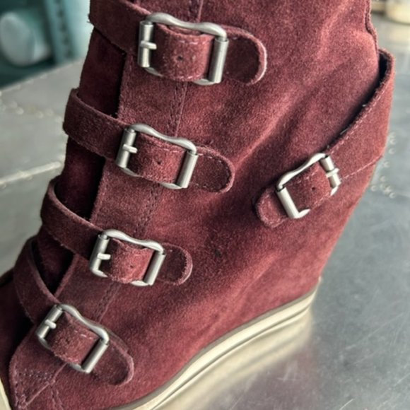 ASH Burgundy Suede Wedge Sneakers Size 8 1/2 - Picture 4 of 8